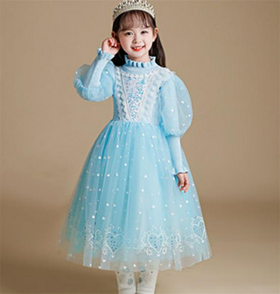 Girls' Frozen Elsa Fleece-Lined Winter Dress - Fashionable Princess Evening Dress