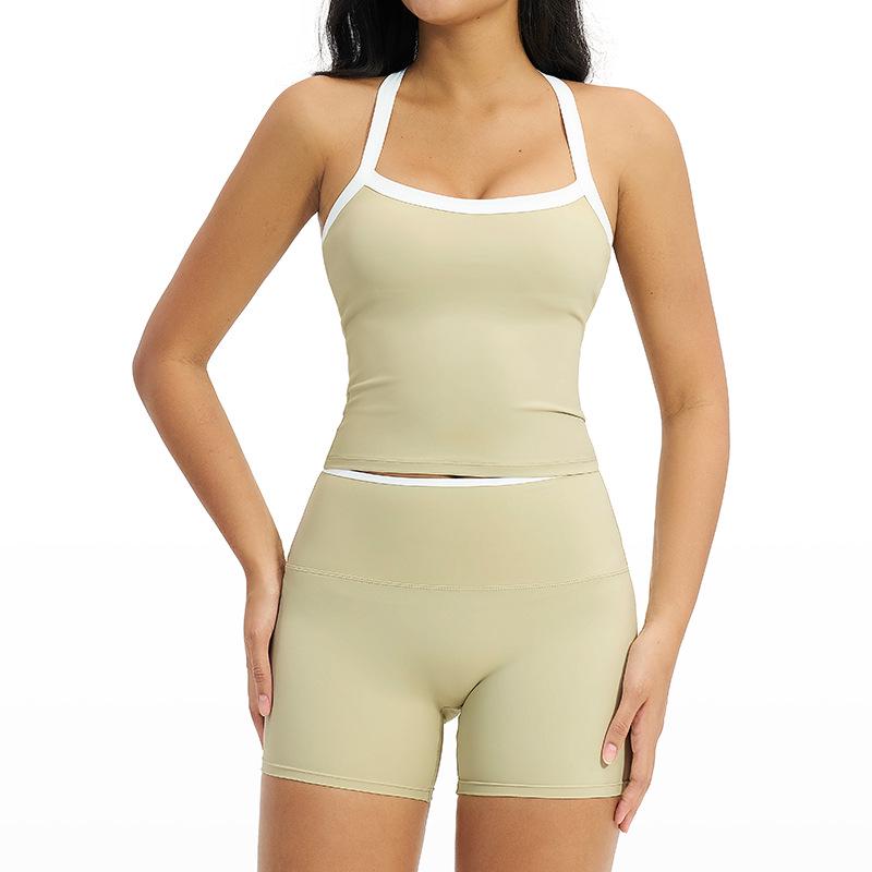 

Contrasting Cross-Strap Yoga Set: Women s Bare-Feel, Beautiful Back, Tight-Fit Sports Wear for Running & Fitness 2027 L