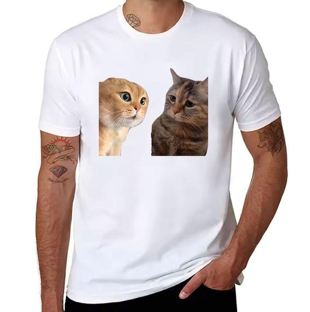 Unisexs Cotton Tshirt With Funny Cat Print Casual Crew Neck Short Sleeve Tee For Daily Wear