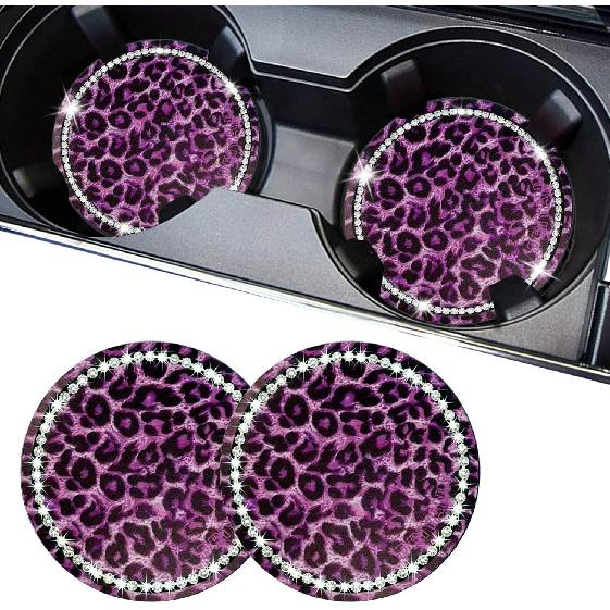 Car Cup Holder Coaster, 2PCS Silicone Car Cup Holder ert Leopard Print, 2.75" Universal Non-Slip Cup Holders, Interior Car Accessories for Women and