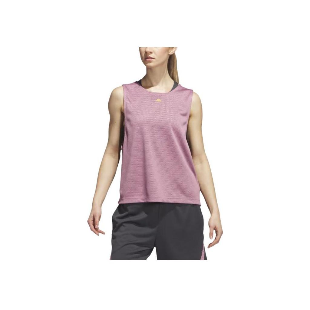 Adidas Logo Mesh Breathable Round Neck Sleeveless Vest Women Tops Pink IJ5243