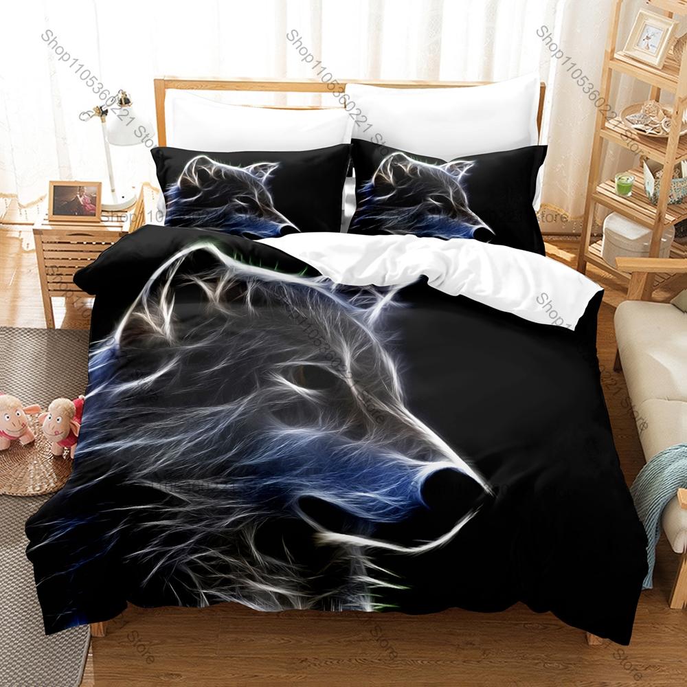 Wolf Majestic Howling Wild Forest Beast Vintage Wildlife Animal Art Bedding Set Duvet Cover + 2 Pillowcases Animal Fan Bedroom