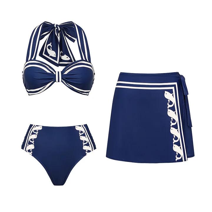 1011 Europäischer und amerikanischer Bikini neues Marineblau Hals hoher Bund geteilt Badeanzug Anzug weiblich Explosion 11198