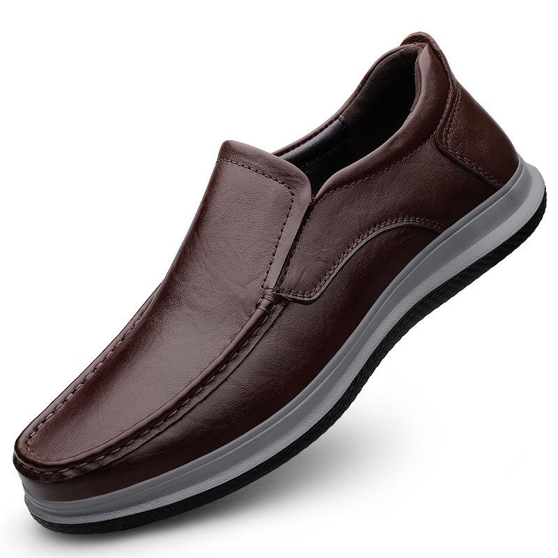 

Men s autumn and winter real cowhide soft sole casual large size round head platform leather shoes men s lazy leathershoes 46 коричневий