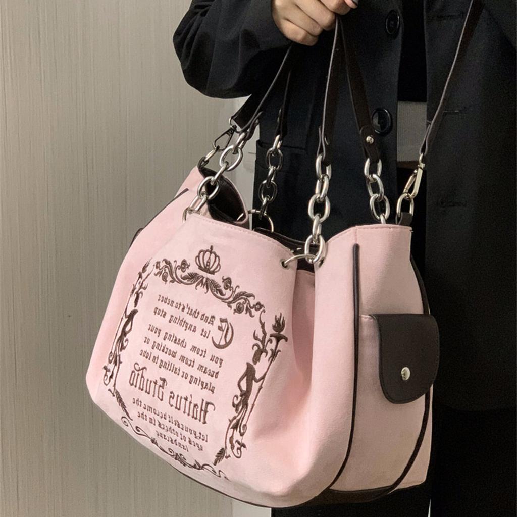 Small Design Retro Art Gothic Letter Large Bag Embroidery Large Capacity Chain One Shoulder Handheld Tote Bag