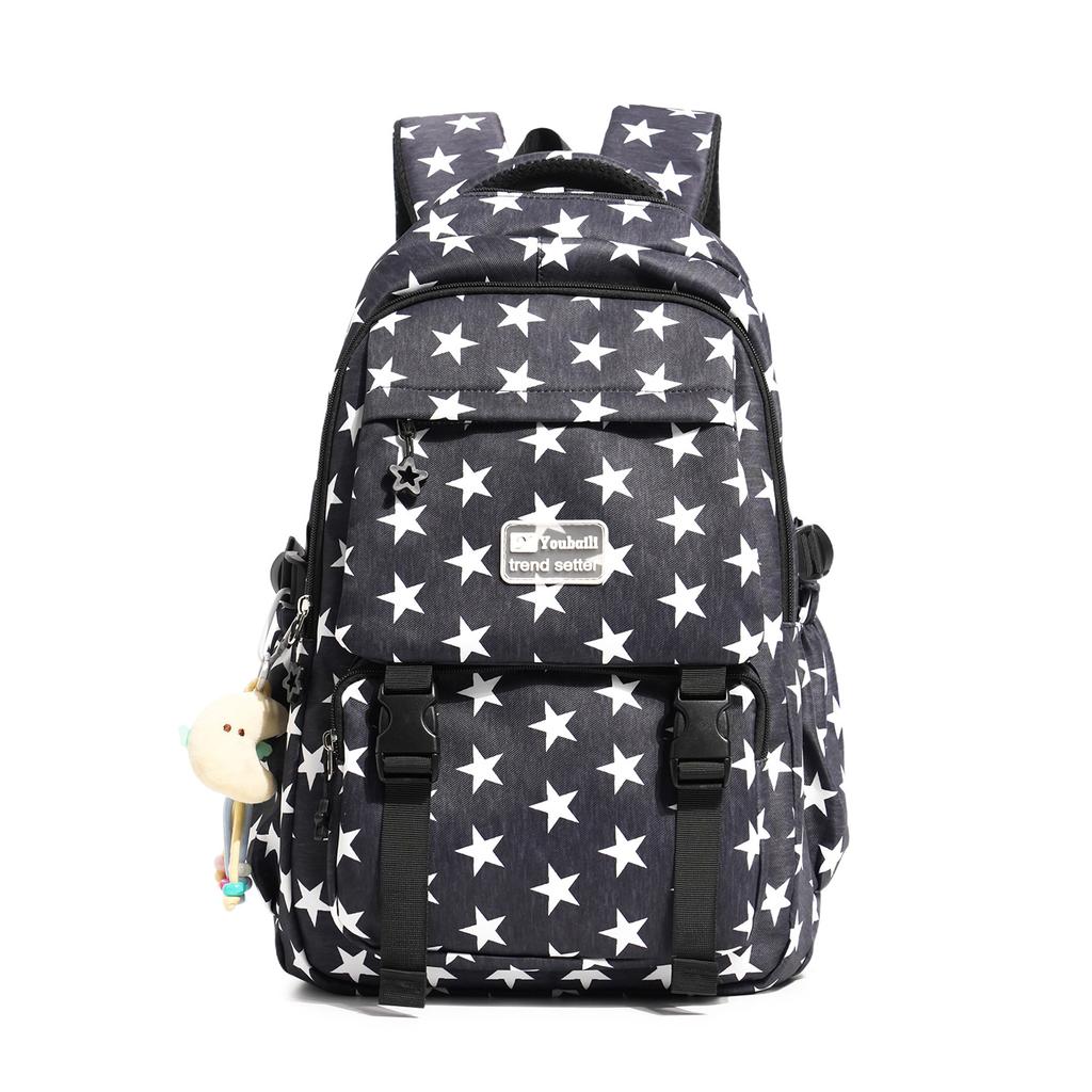 Schoolbag Wholesale Starlight Fog Ash and Polka Dot Star Backpack Junior High School Student Light Commuter Large Capacity School Bag Women's Backpack