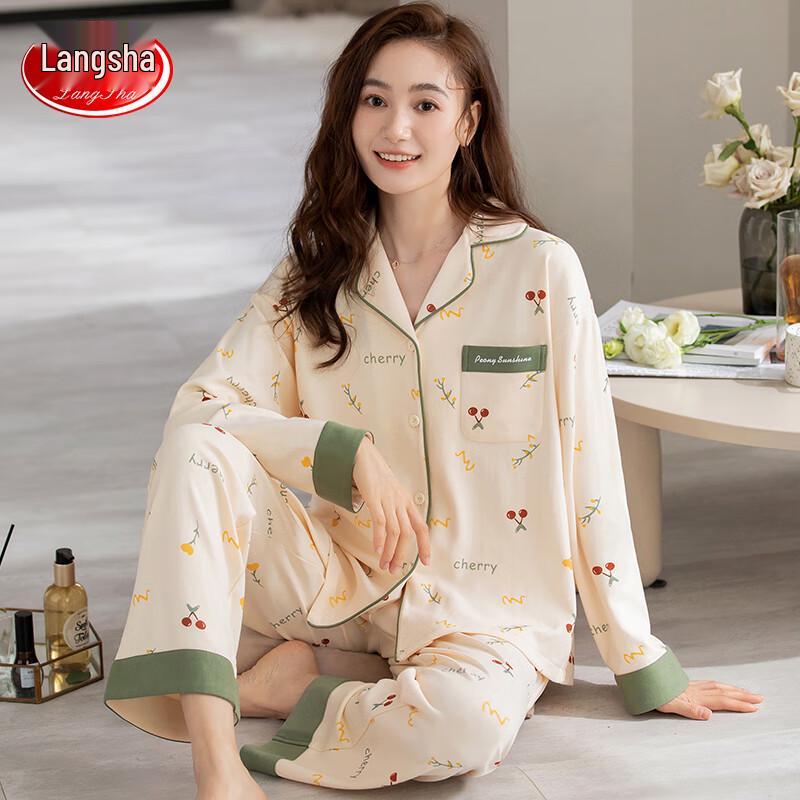 Langsha Women s Cherry Print Lounge Pajama Set L