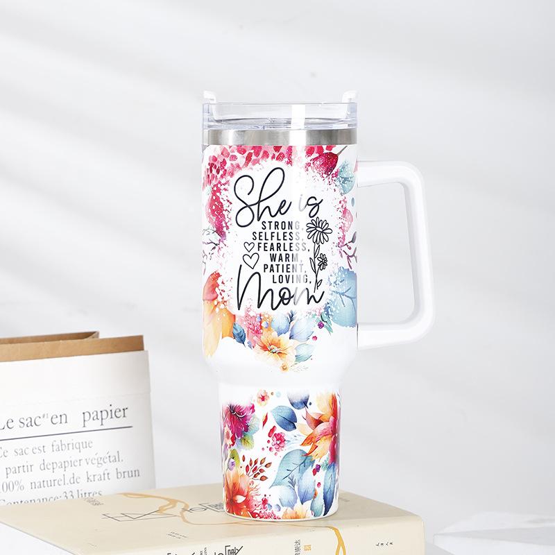 Large Capacity Ice Cup 40Oz Printed Handle Water Cup 1200Ml Sports Water Bottle Thick Plastic-Sprayed Thermos Cup