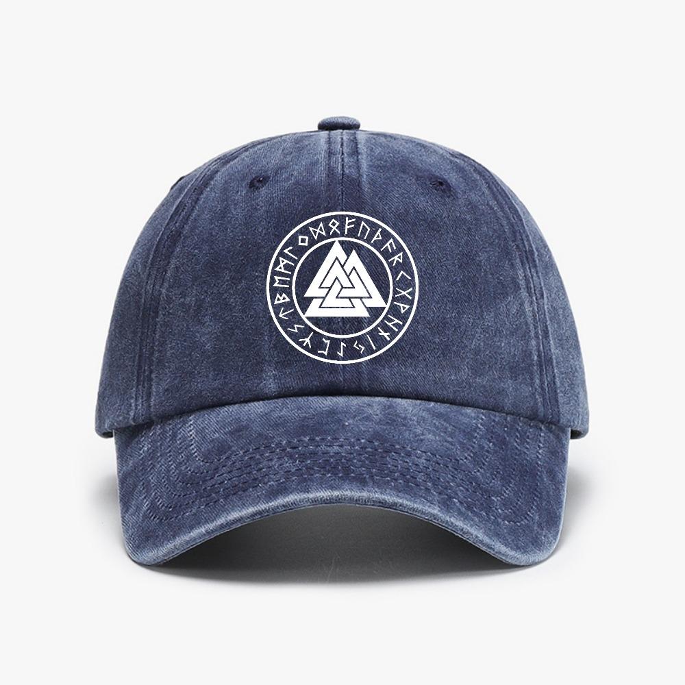 Viking Valhalla Symbool Noorse Mythologie Runen Baseballpet Mode Vintage Gewassen Denim Hoed Casual Verstelbaar Papa Hoed Zonnekappen