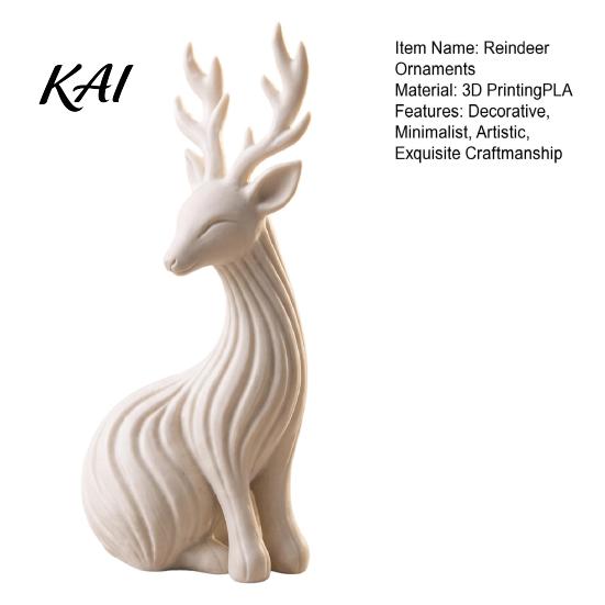 PLA 3D Printed Crafts Reindeer Figurine for Christmas Home Decor, Elegant Sitting Elk Statue with Fine Gothic Style Decorations Texture Desk