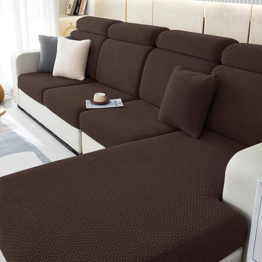 Jacquard Stretch Sofa Covers Living Room Plain Color Sofa Seat Couch Slipcover Gray Furniture Protector Spandex Thick Sofa Case