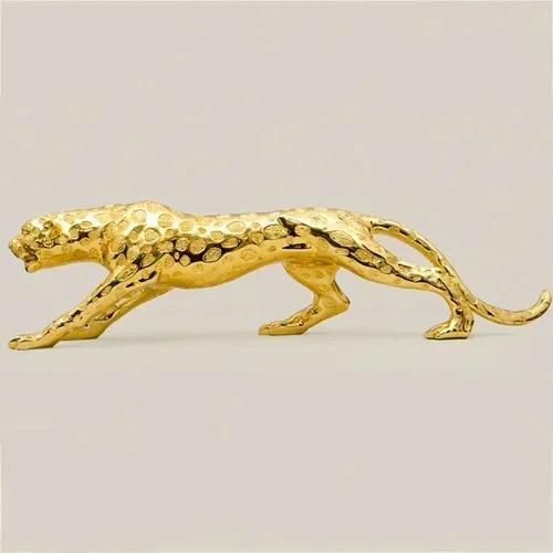Moderne Abstrakte Gold Panther Skulptur Geometrische Harz Leopard Statue Wildtier Dekor Geschenk Handwerk Ornament Zubehör Einrichtung