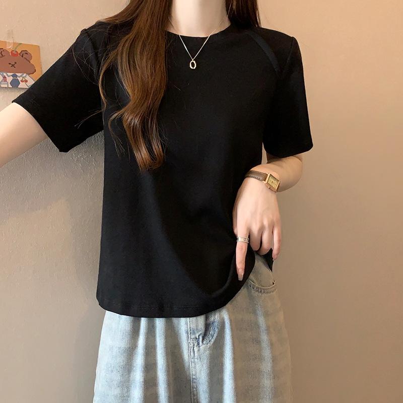 Sommer Neues einfarbiges Raglanärmel Kurzarm-T-Shirt für Damen Rundhals Fischgräten Schulter Slim Top