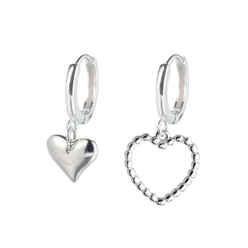 Korean Asymmetrical Heart Earrings: Retro Hollow Peach Design for Women