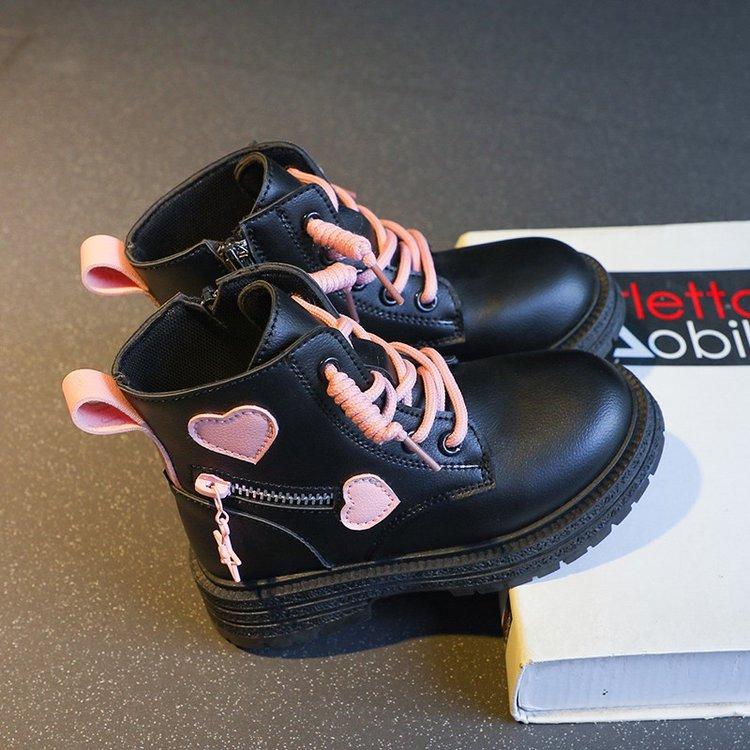 Mädchenstiefel, modische Kinderstiefel, Herbst und Winter, weiche Sohle, rosa mit Love, seitlicher Reißverschluss, Prinzessinnenstiefel mit runder Spitze