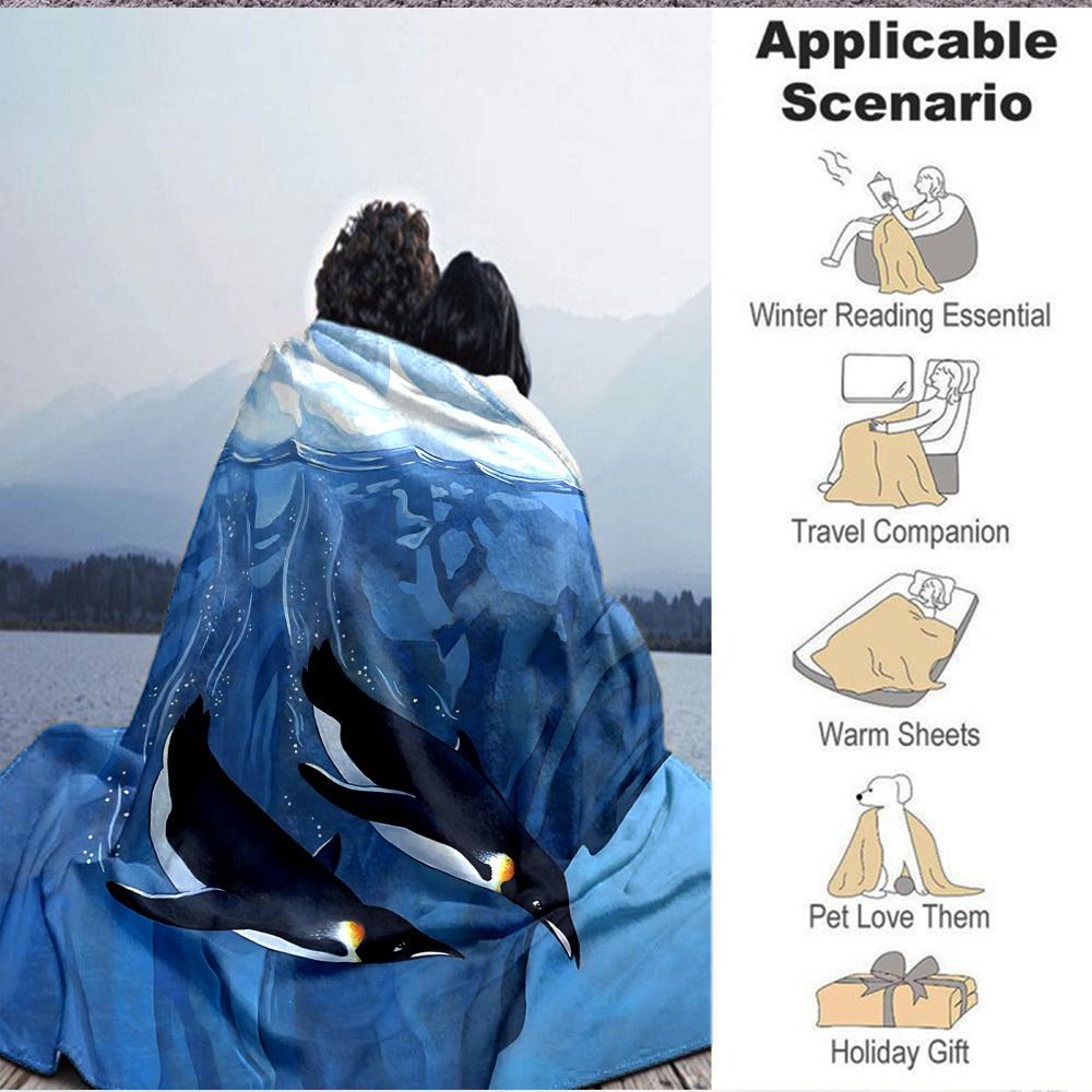 1pc Penguin Iceberg Blanket, Lightweight Flannel Throw Blanket For Sofa, Bed, Travel, Camping, Living Room, Office, Couch, Chair, And Bed