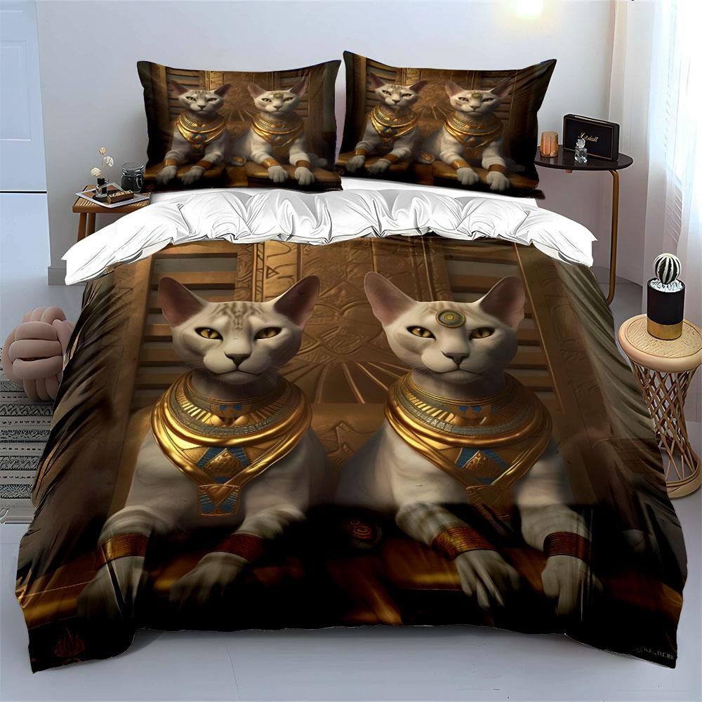 Elegant Noble Cats In Egyptian Style Printed Duvet Cover Set1 Duvet Cover+2 Pillowcasemulti Size Bedroom Bedding Decor