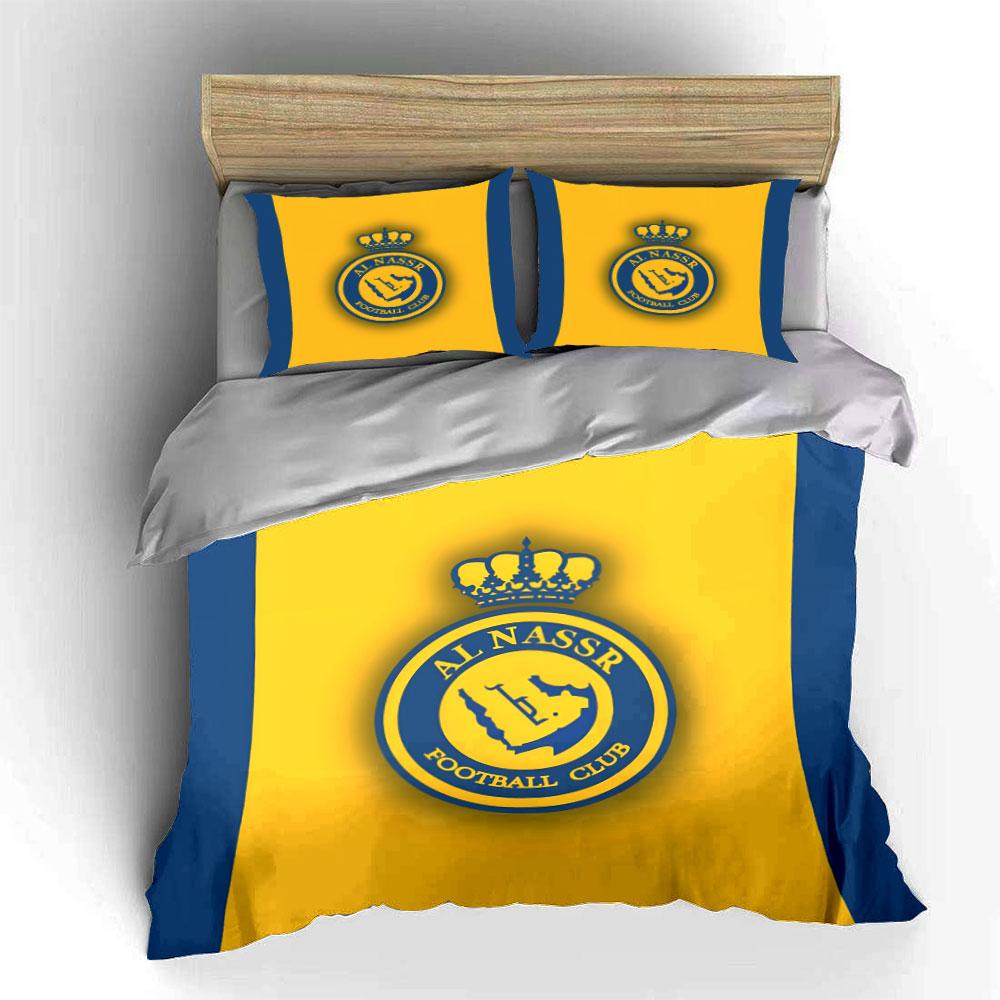 Logo des Fußballvereins Al Nassr. Bettwäsche-Sets Bettbezug-Sets Bettbezüge Kissenbezüge(1* Bettbezug 2* Kissenbezüge ohne Bettdecke)