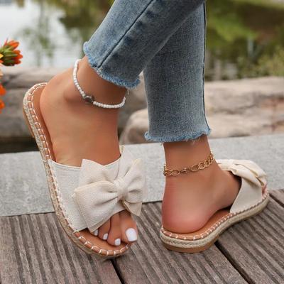 Fashion Outdoor 2024 Large Size Ladies Shoes Women's Slippers Casual Daily Slippers Women Bow Tie Round Toe Flat with Light Shoes Women