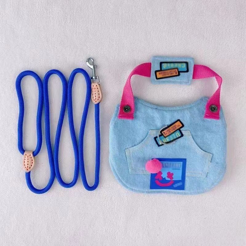

Pet Clothes Out Chest Strap Four Seasons Breathable Denim Vest Traction Rope Schnauzer Teddy Cat Dog Strap S chest 35 is about 3-2 kg
