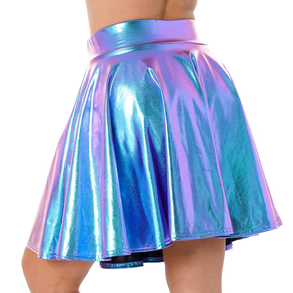 High Waist Flare Skirt Club Stage Costume Party Dancewear Shiny Ruffle Skirts for Women