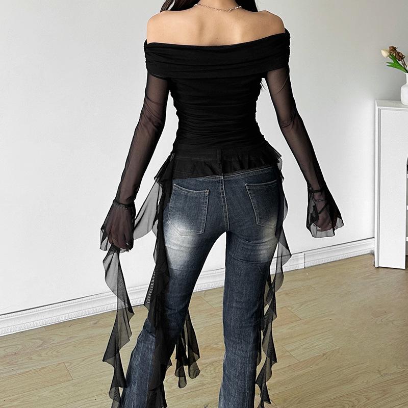 European & American Autumn Women's Solid Color One-Shoulder Slim Fit Backless Top