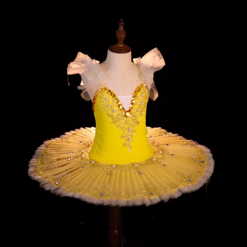 

Платье-пачка для балета для девочек: Тюлевая юбка на бретельках-спагетти, костюм маленького лебедя для малышей 110 cm жёлтый