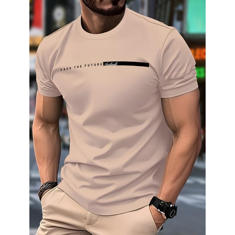 Men's stylish casual T-shirt - 100% polyester, crew neck, short sleeves