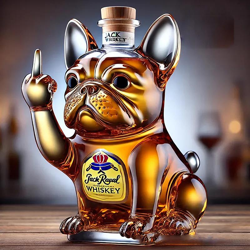 Vtipná láhev na víno buldok se vztyčeným prostředníčkem - Karafa na whisky pro žerty, bar, kancelář a domácí dekoraci