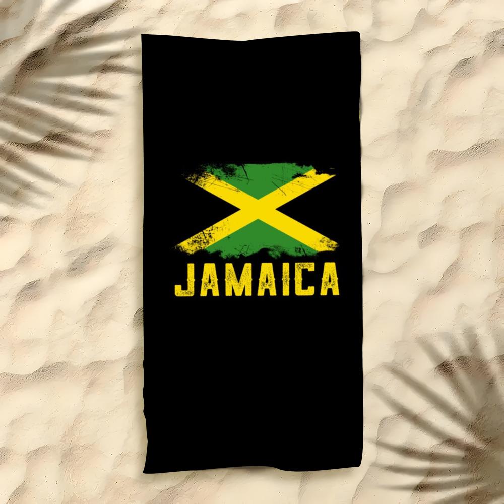 J-Jamaica Flag Towel Polyester Beach Towel Quick Dry Sand Free Bath Towel For Summer Pool Travel Vacation