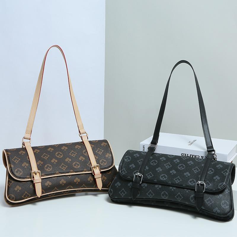 Spring and summer new women's bags, high-end playing card printed armpit bags, retro contrasting color chains, shoulder messenger bags.
