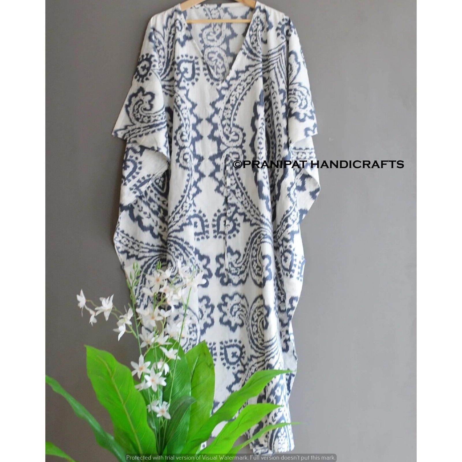 

Женская хлопковая летняя одежда для сна в стиле хиппи с принтом икат, серое длинное платье-кафтан макси CKFTN-SCRN-FULL-BUYIT-092