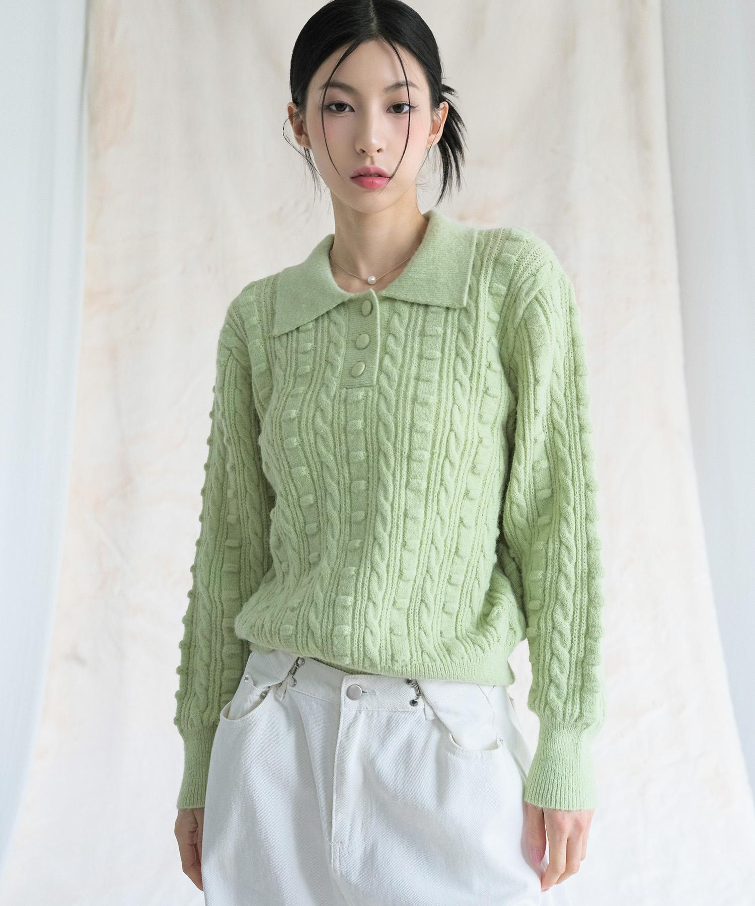 Urban Dress Lumpy Collar Button Knit Green Green/Free