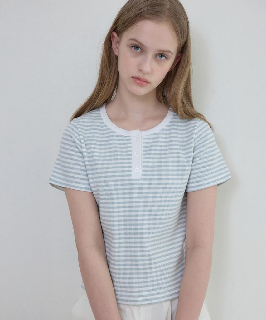 Wednesday Oasis For Woman Loewe Henley Neck Striped T-Shirt_Mint(W25-Tp24)