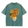 2026 Vintage Schwarz gewaschen Van Gogh Sonnenblumen Ölmalerei Grafik T-Shirt Retro Kunstdruck Übergroß Lässig Kurzarm Tee