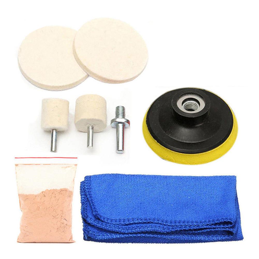 Glass Polishing Pad 8pcs Wool Felt Disc Glass Polishing Pads Adapter Sanding M10 with Kit Pad Discs Backing and Drill Buffi E8L4