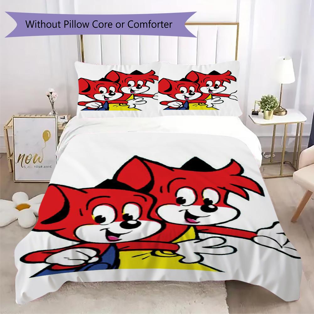 Literie motif Fix und Foxi, Ensemble couette Housse de couette Taie d'oreiller Cadeau d'anniversaire pour la maison(1 housse de couette + 2 taies d'oreiller, sans garniture.)_lx