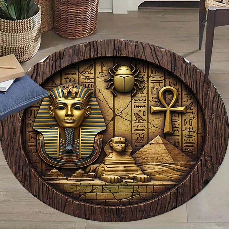 Egpytian and Roman Round Area Rug,Carpet Rug for Living Room Bedroom Sofa Playroom Decor,Non-slip Floor Mat