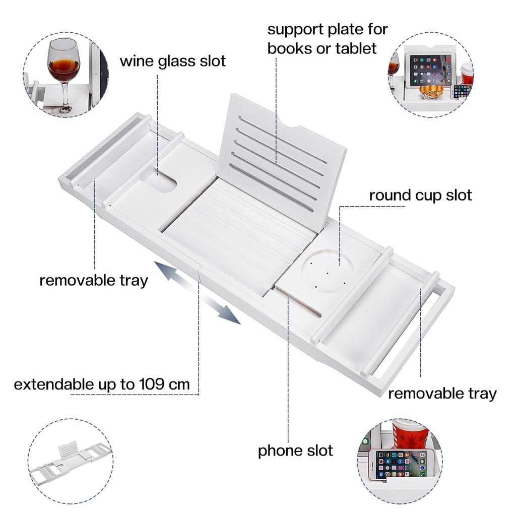 Extendable Bamboo Bathtub Tray Canddy Bath Tray Wooden Bathroom Storage Spa Bath Tub Tray Bridge Shelf Organizer Reading Rack
