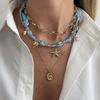 3Pcs/Set Bohemian Printed Fabric Necklace Women Vintage Starfish Conch Pendant Necklace  Jewelry