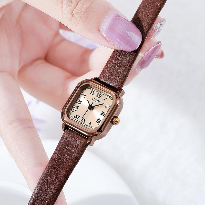 Retro Small Sugar Cube Watch Female Niche Simple And Versatile Mini Temperament Student Literary Women'S Watch