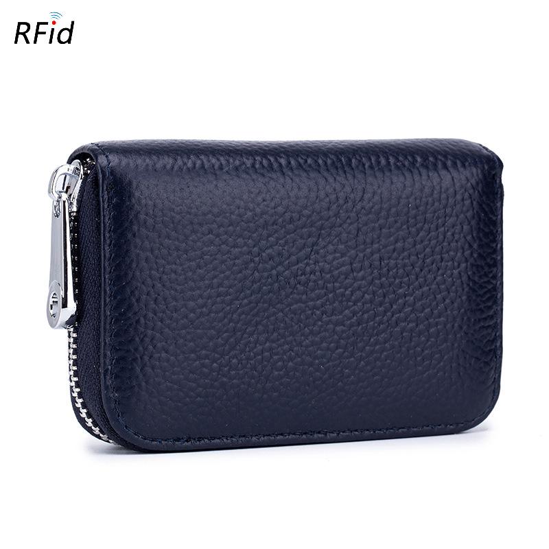 Card bag organ zipper men's cowhide rfid anti-theft brush magnetic women's card holder
