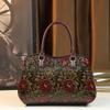 European and American Retro Flower Pattern Mature Women's Handbag Luxury PU Leather Tote Bag Commuter Bag