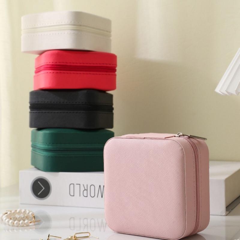 1pcs Portable Mirror Split Zipper Earring Earrings Necklace Jewelry Box Storage Jewelry Box Leather bag