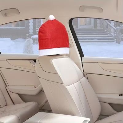 1-10PCS Christmas Car Seat Headrest Cover Christmas Ornaments Seat Protection Santa Hat Car Decoration Car Seat Accessories