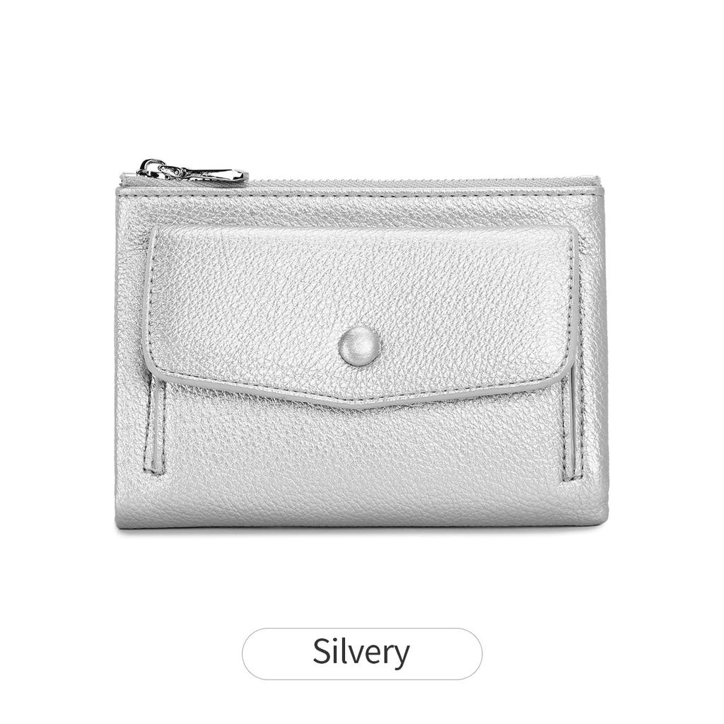 Women's wallet PU leather short double zippered wallet simple solid color large capacity credit card holder bag with coin pocket