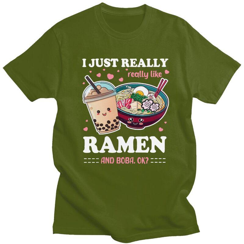 Custom Just A Girl Who Loves Ramen And Boba T Shirts Men 100 Cotton Tee Tops Tshirts ShortSleeve Tshirt Clothing