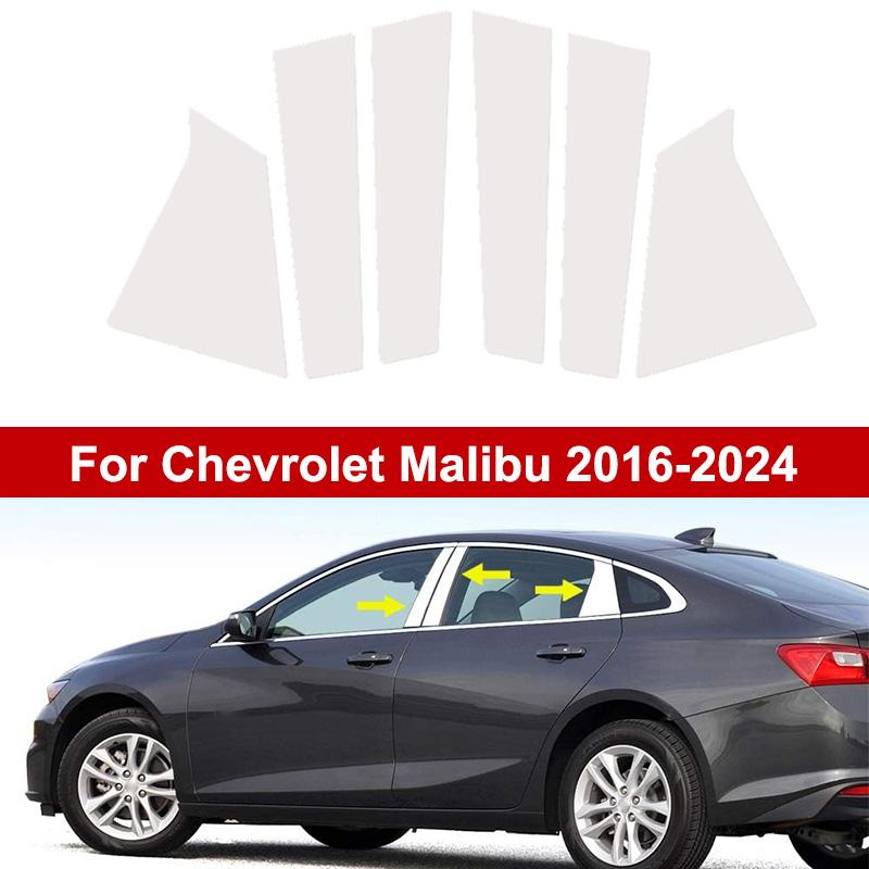 6pcs/set Chrome Car B C Pillar Posts Door Window Trim Cover For Chevrolet Malibu 2016 2017 2018 2019 2020 2021-2024 Column Stickers