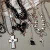 Gothic Dark Style Metal Wings Star Cross Thorny Heart Pendant Necklace Y2K Personalized Creative Punk Women Men Charm Jewelry