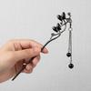 1 Pack Black Butterfly Branch Leaf Tassel Hairpin With Black Beads, Cool Stylish New Chinese Hair Accessory For Hanfu